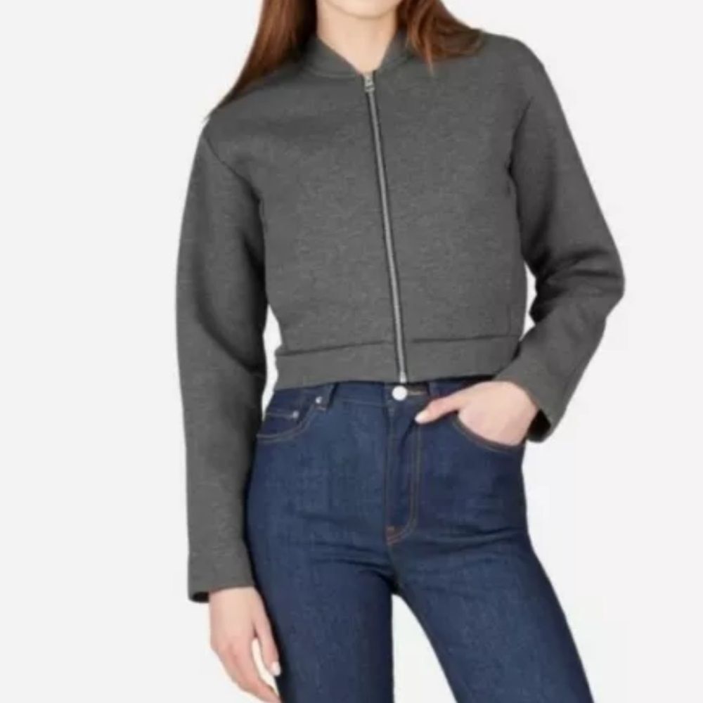 Everlane Womens Jacket Street Fleece Gray Bomber Zip Up with Pockets Sz XS